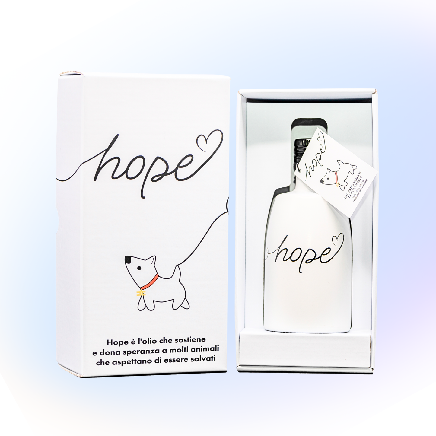 「HOPE」犬(ﾜﾝ LOVE ＊白い犬とオリーブオイル  ＊ Sommariva（ソンマリヴァ）エクストラヴァージン・オリーブオイル「HOPE」500ml