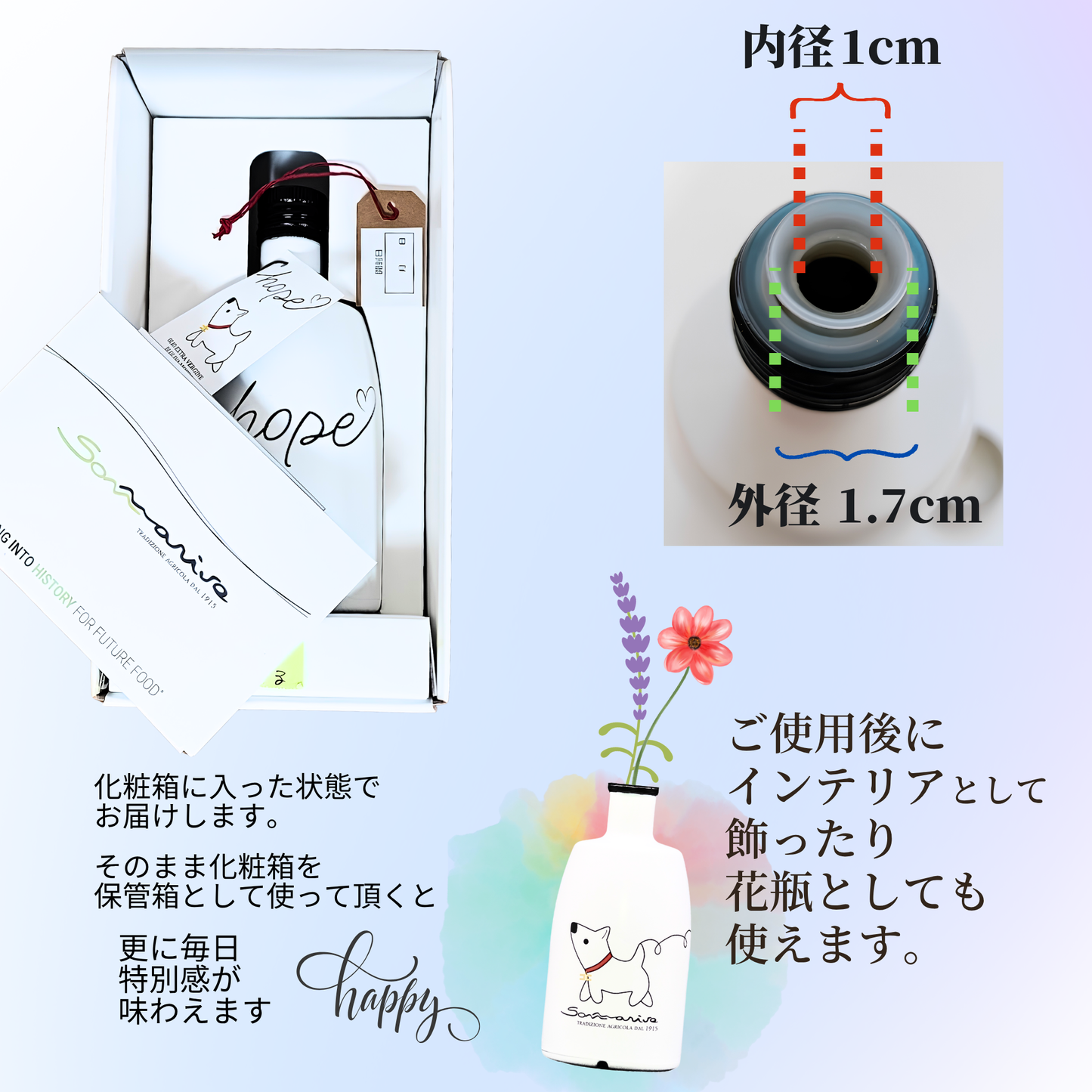 「HOPE」犬(ﾜﾝ LOVE ＊白い犬とオリーブオイル  ＊ Sommariva（ソンマリヴァ）エクストラヴァージン・オリーブオイル「HOPE」500ml